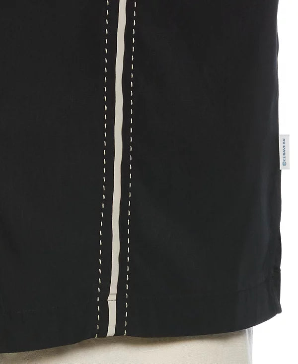 Cubavera Men's Pick Stitch Panel Short Sleeve Button-Down Shirt  Jet Black Size 2XL