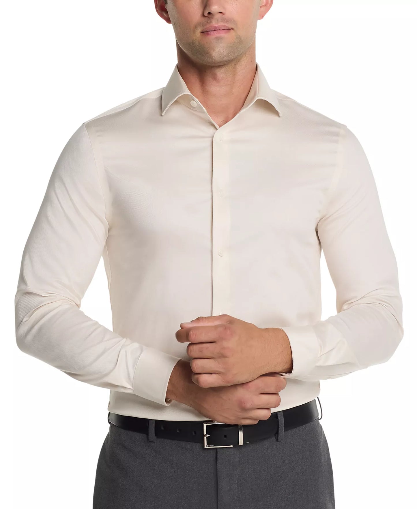 Michael Kors Men's Comfort Stretch Slim Fit Dress Shirt  Ecru 15.5 34/35