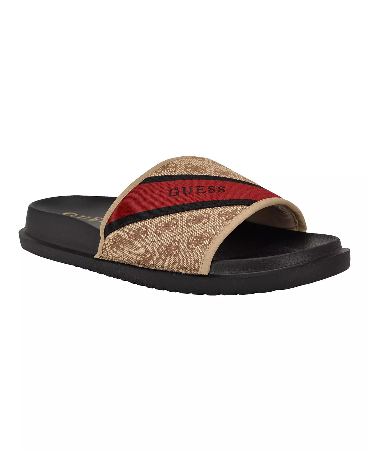 GUESS Men's Vellden Slip-on Lifted Fashion Slides  Medium natural logo multi Size 10