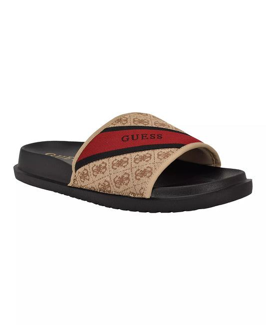 GUESS Men's Vellden Slip-on Lifted Fashion Slides  Medium natural logo multi Size 10