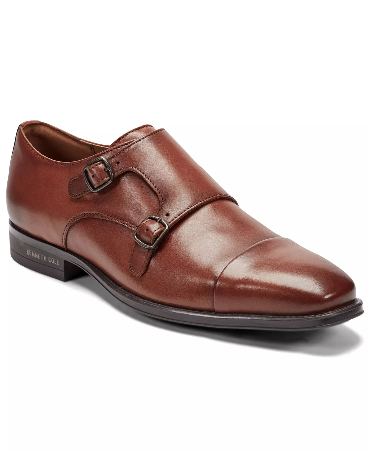 Kenneth Cole New York Men's Charles Double Monk Strap Dress Shoes  Medium Brown Leather Size 8