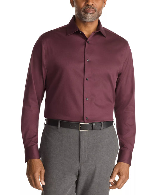 Calvin Klein STEEL+ Men's Regular-Fit Dress Shirt   Bordeaux 16.5 34/35