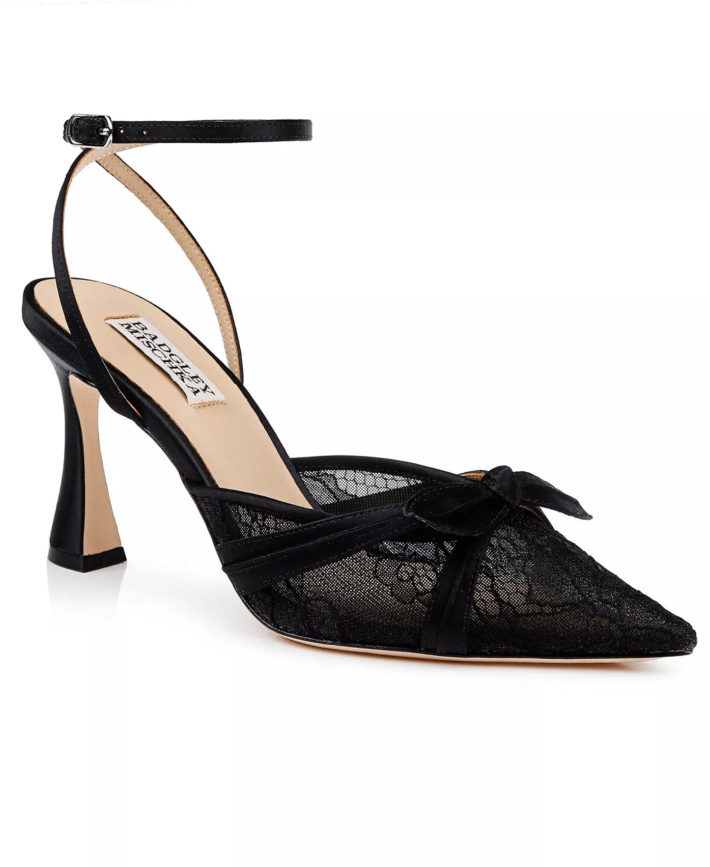 Badgley Mischka Women's Josie Pointed Toe Pumps  Black Satin Size 6.5