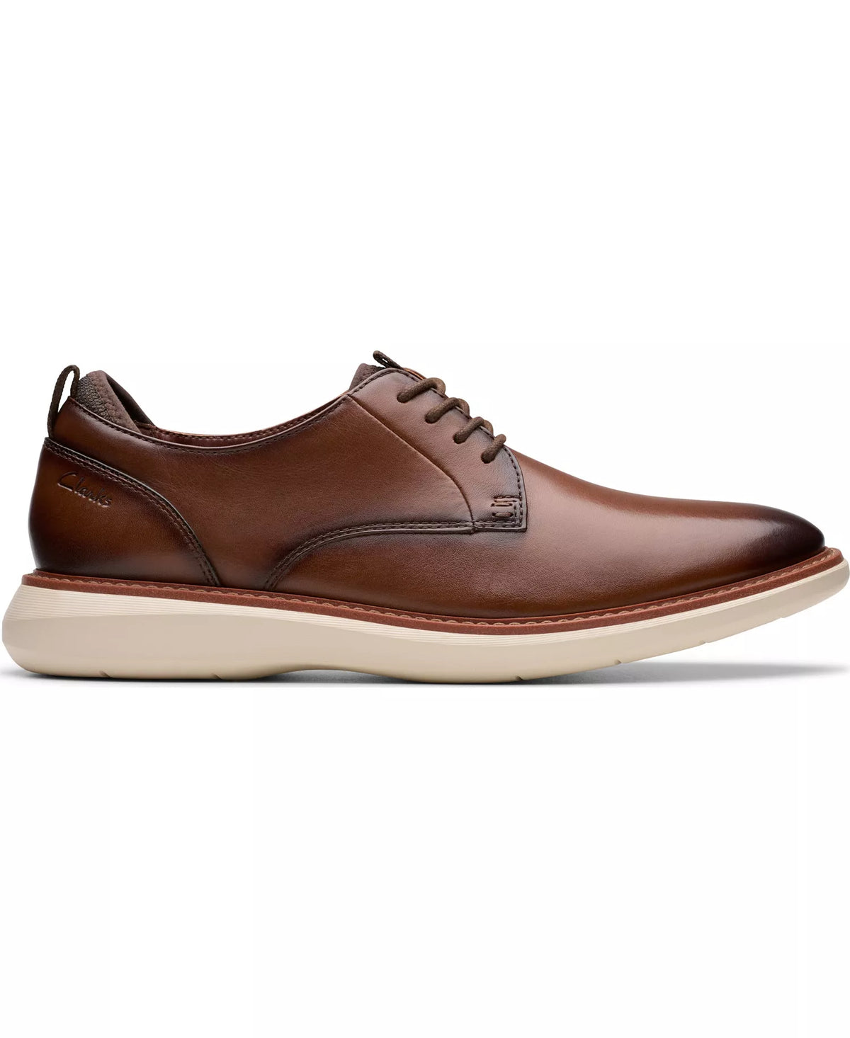 Clarks Men's Brantin Plain Toe Dress Casual Shoes  Dark Tan Leather Size 8.5W