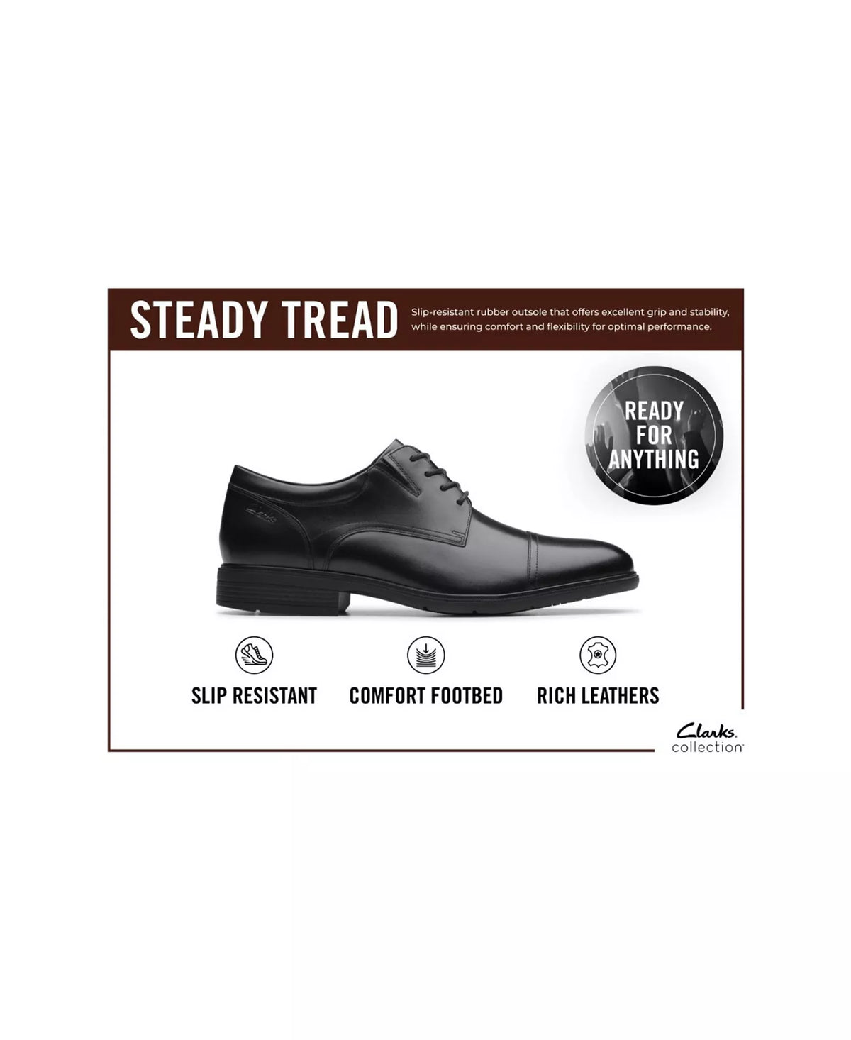 Clarks Men's Steadwell Cap Dress Shoes  Mahogany Leather Size 10.5