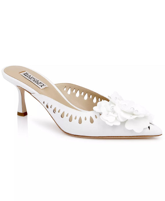 Badgley Mischka Women's Oriana Pointed Toe Stiletto Heel Mules   White Size 5.5