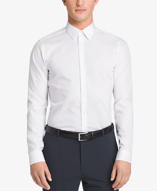 Calvin Klein Men's Slim-Fit Non-Iron Herringbone Dress Shirt  White 15.5 32/33