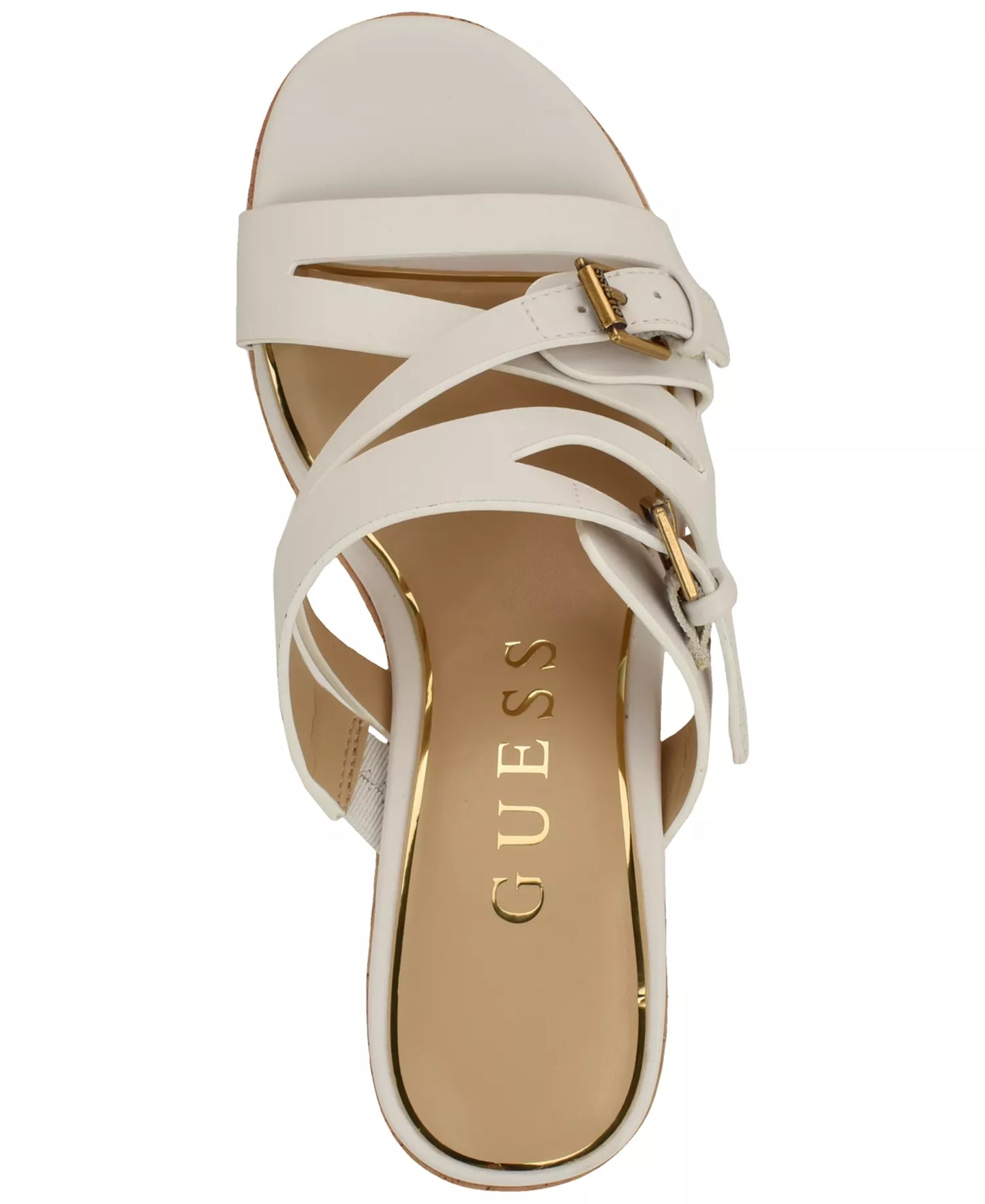 GUESS Women's Nailah Strappy High Platform Wedge Sandals  White/Cork Size 8