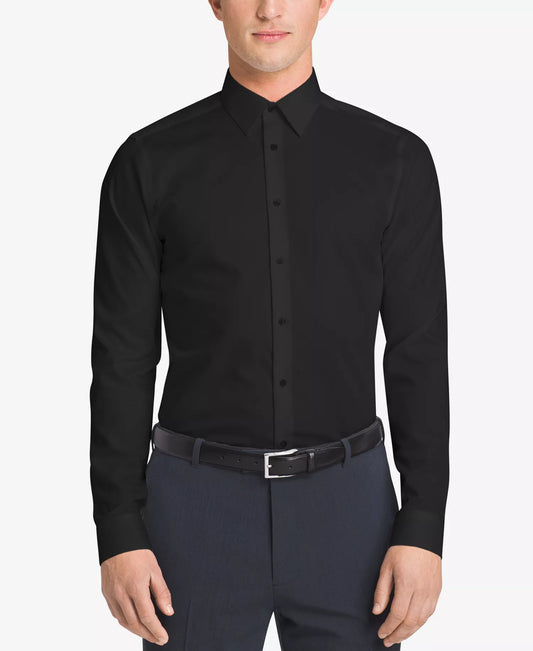 Calvin Klein Men's Slim-Fit Non-Iron Herringbone Dress Shirt  Black 16.5 34/35