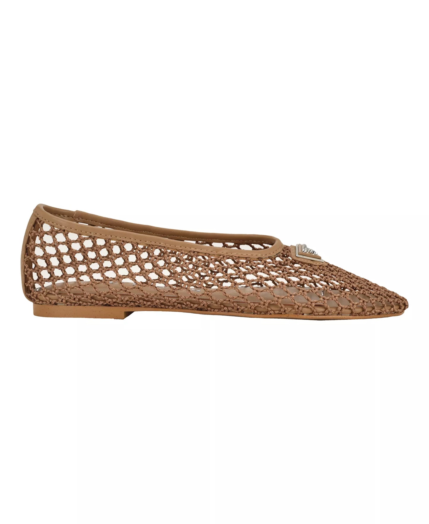 GUESS Women's Aylora Triangle Logo Woven Mesh Ballet Flats  Light Brown Size 5.5