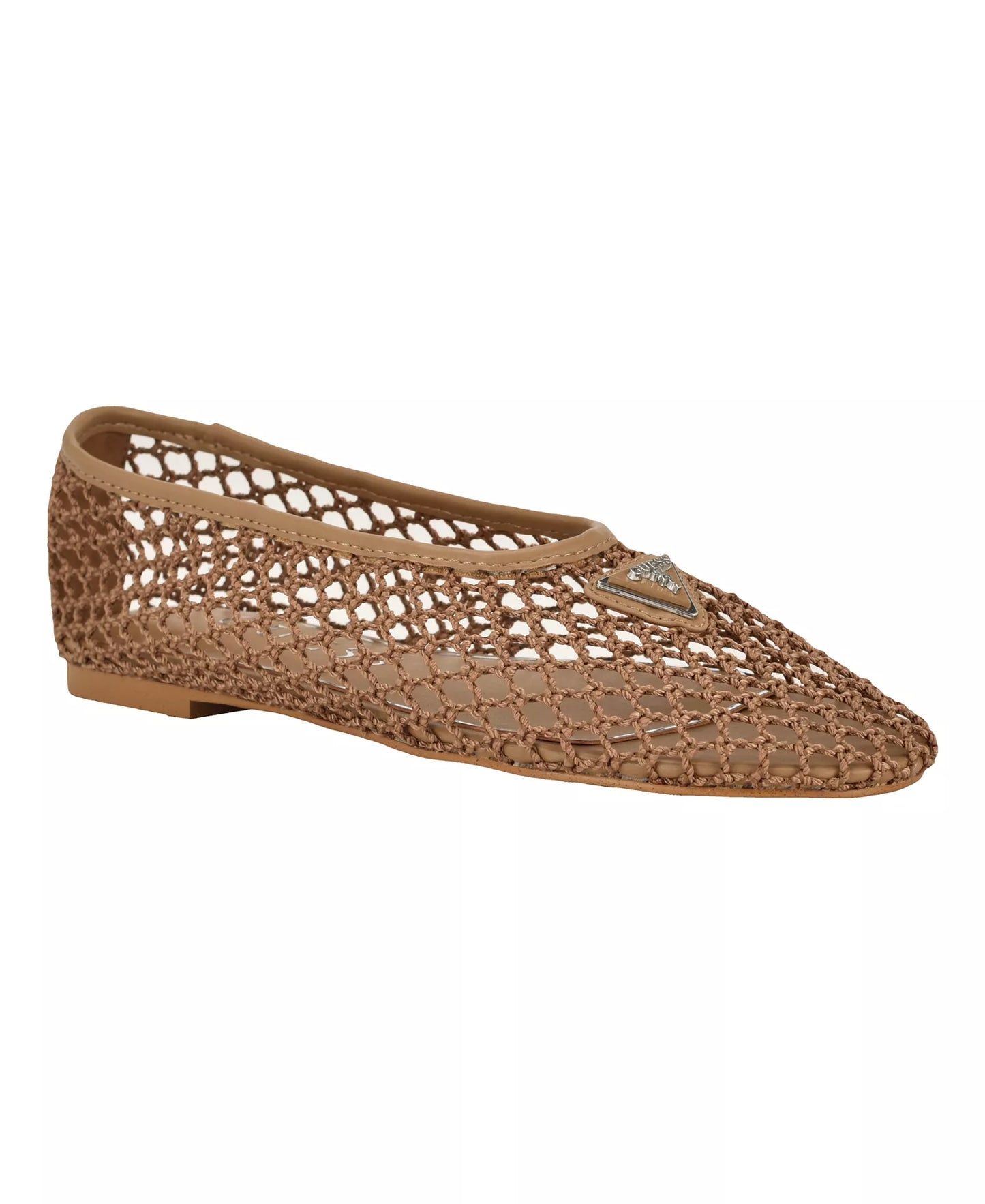 GUESS Women's Aylora Triangle Logo Woven Mesh Ballet Flats  Light Brown Size 5.5