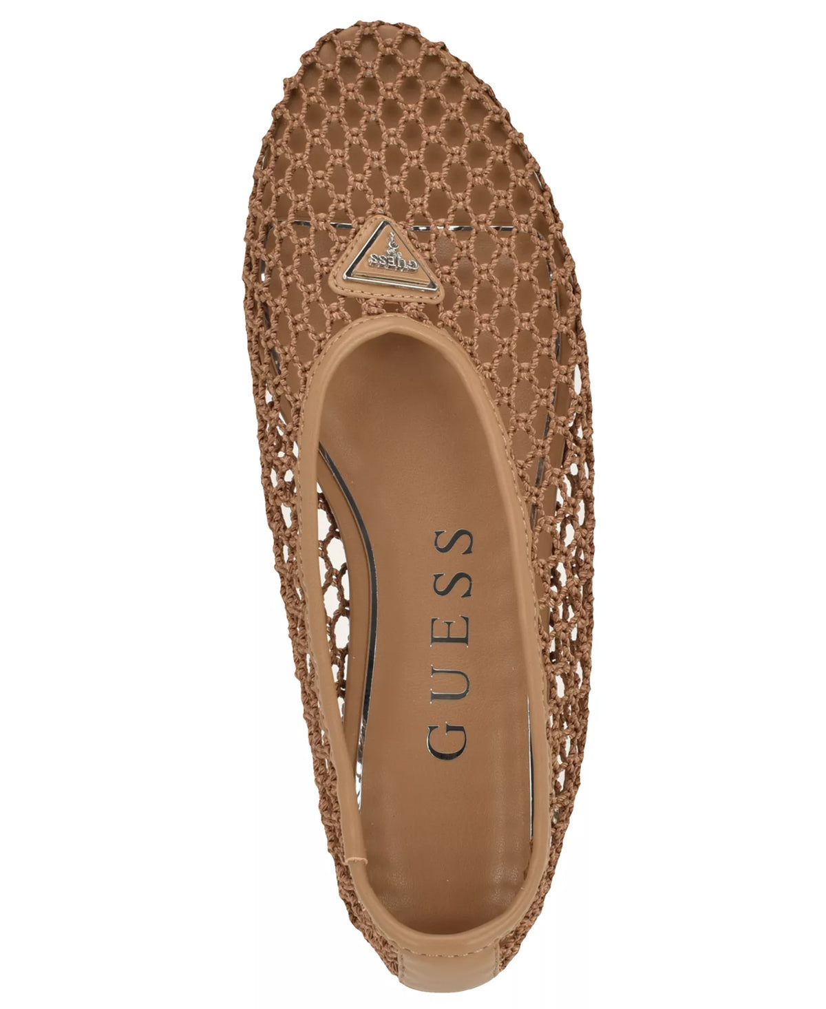 GUESS Women's Aylora Triangle Logo Woven Mesh Ballet Flats  Light Brown Size 5.5
