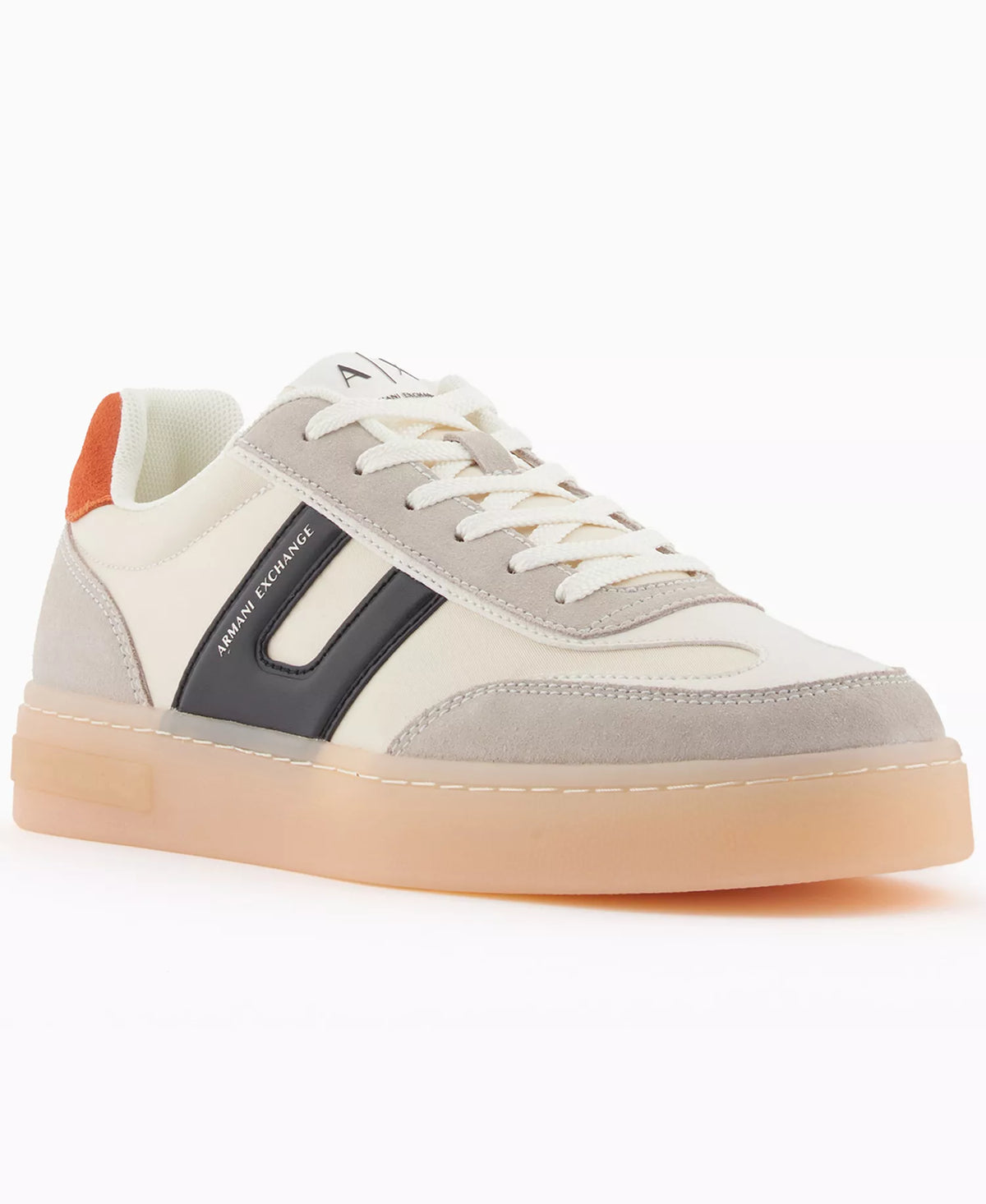AX Armani Exchange Men's Suede London Lace-Up Sneakers  Off White/Orange/Gray Size 13