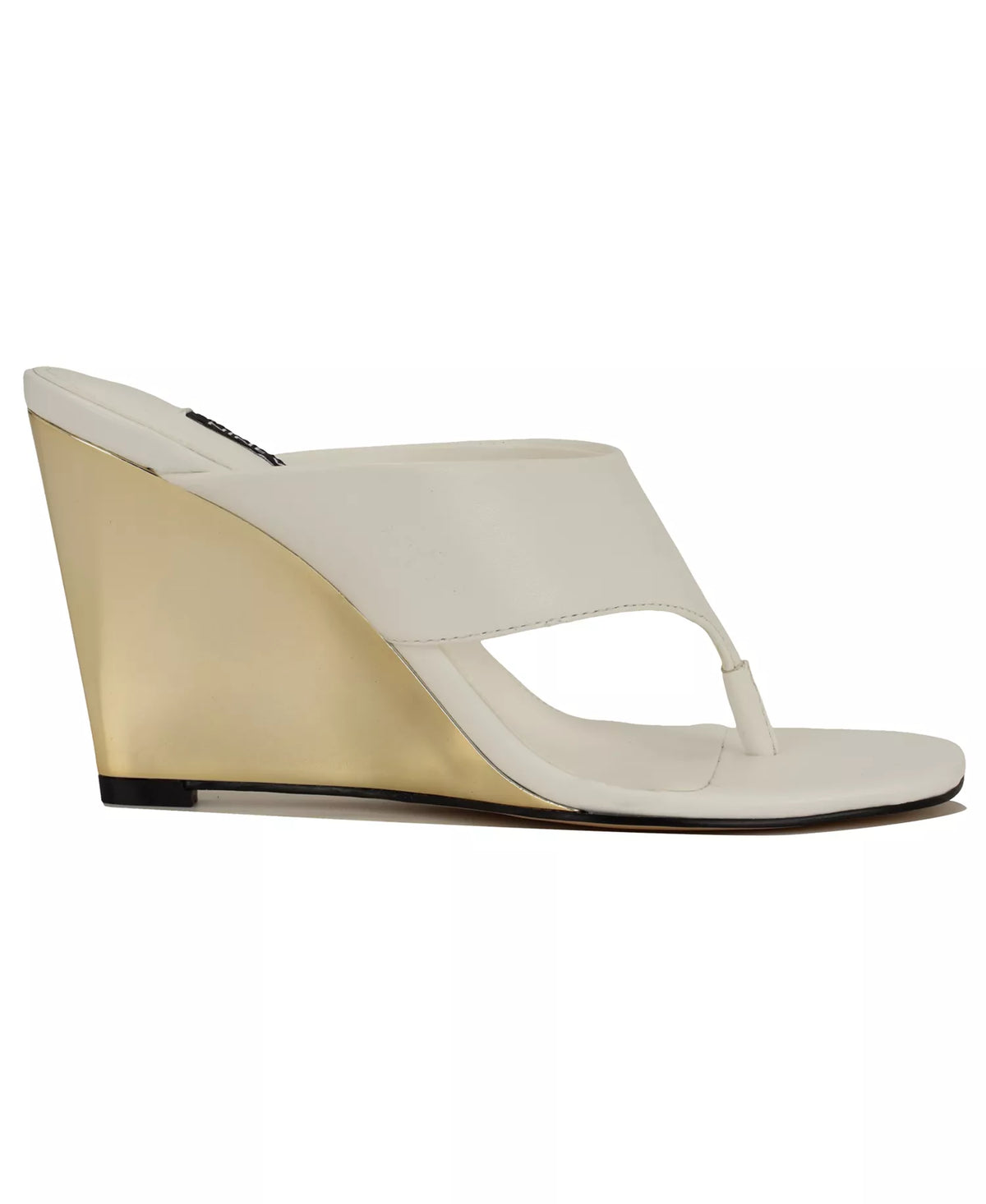 Nine West Women's Presa Square Toe Slip-On Wedge Sandals  White/Gold Size 7.5