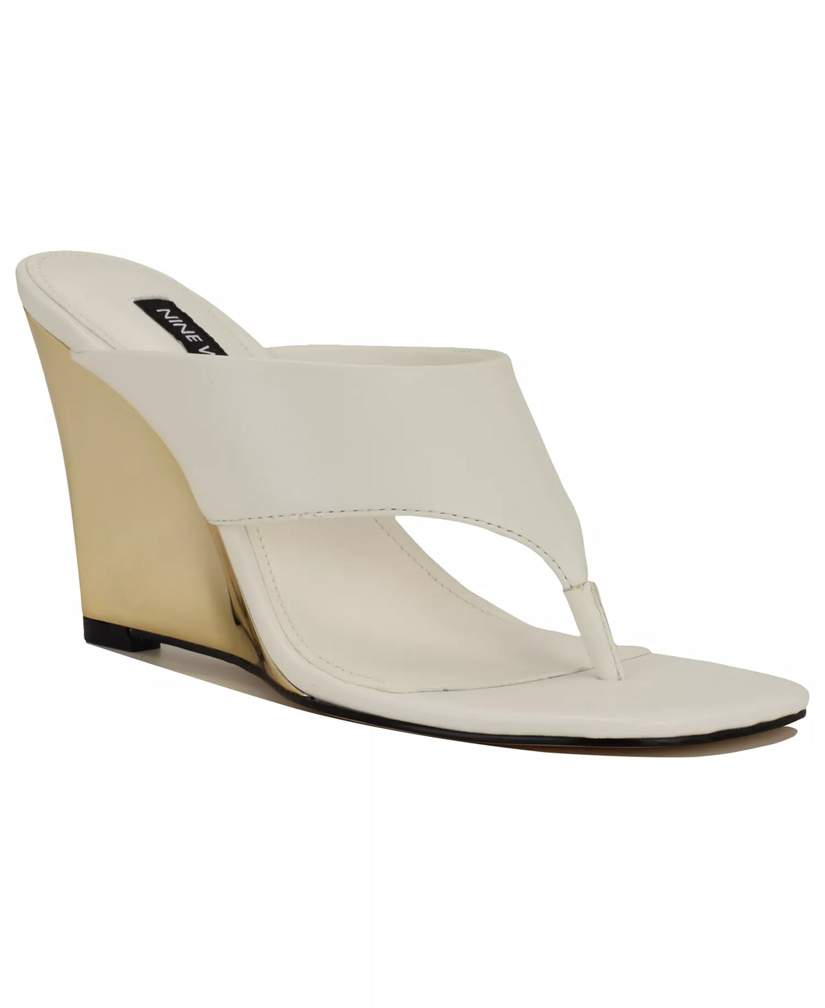 Nine West Women's Presa Square Toe Slip-On Wedge Sandals  White/Gold Size 7.5