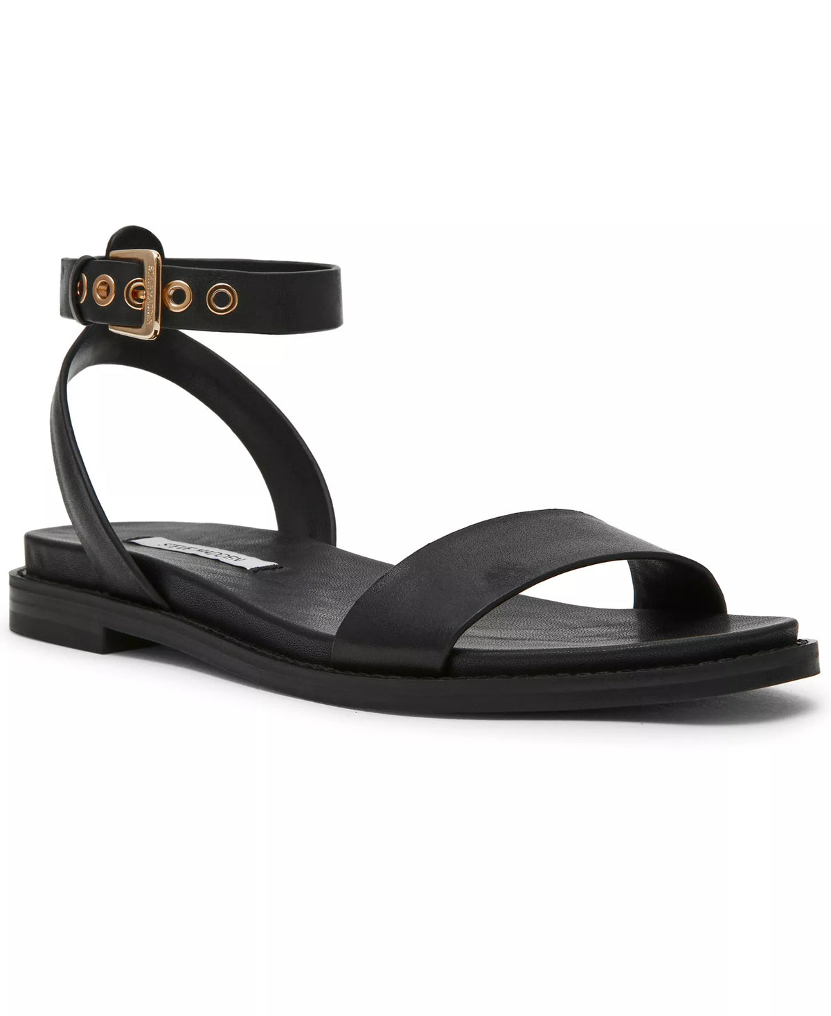 Steve Madden Women's Dandi Round Toe Flat Sandals  Black Size 5