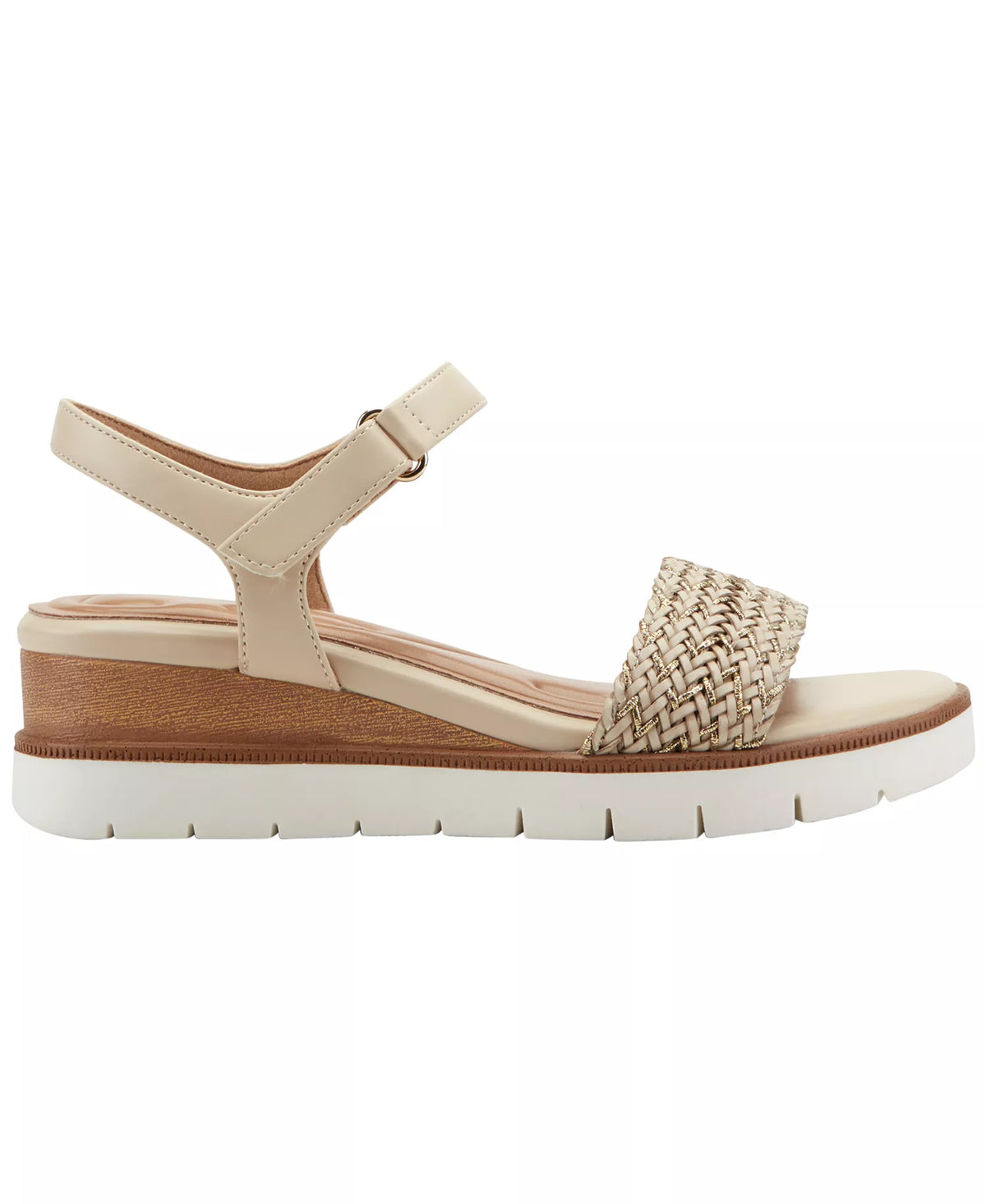 Easy Spirit Women's Edythe Woven Wedge Sandals  Soft Cream/Gold Size 9.5