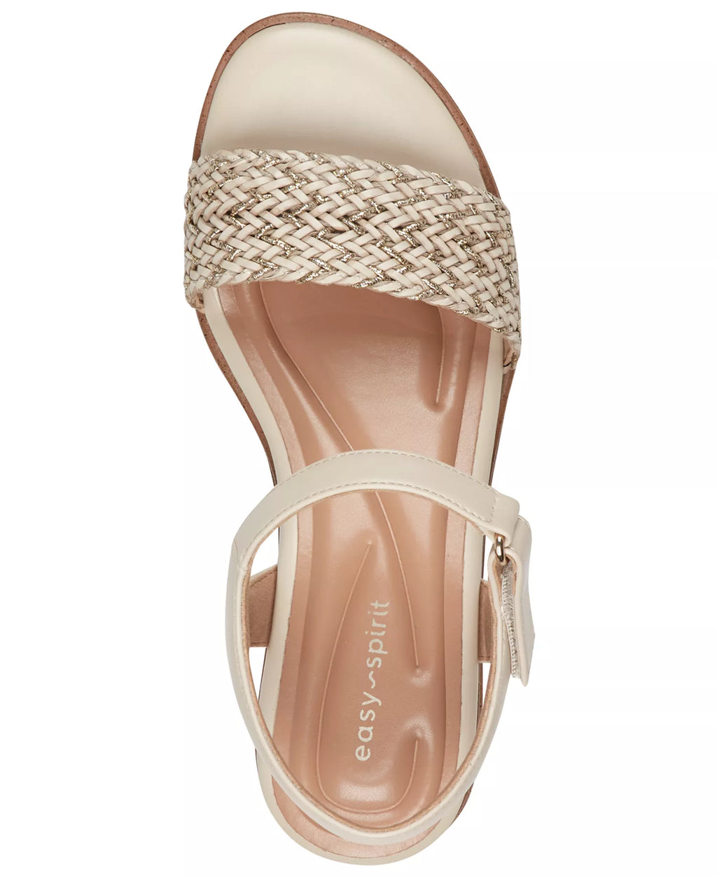 Easy Spirit Women's Edythe Woven Wedge Sandals  Soft Cream/Gold Size 9.5