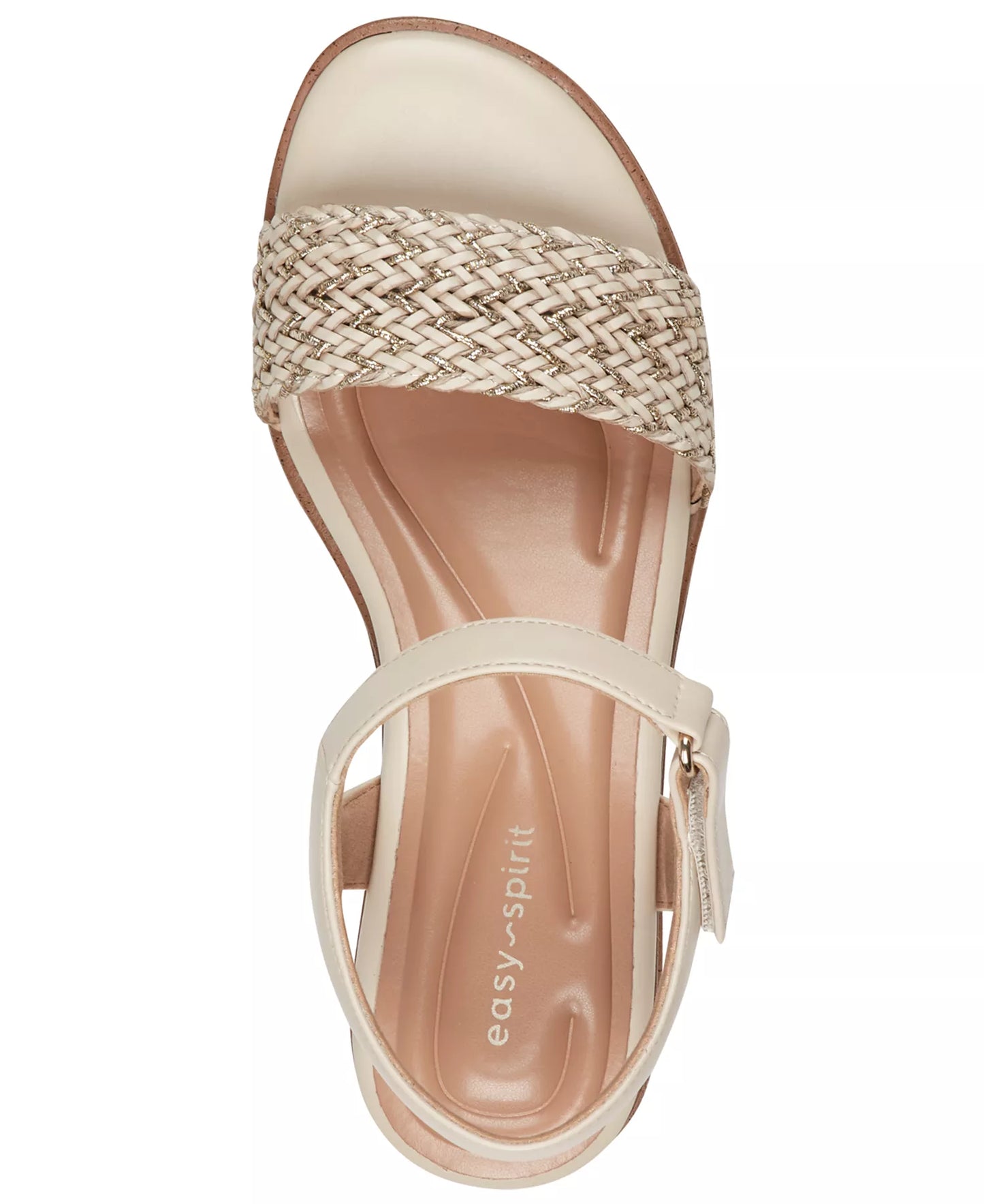 Easy Spirit Women's Edythe Woven Wedge Sandals  Soft Cream/Gold Size 9.5