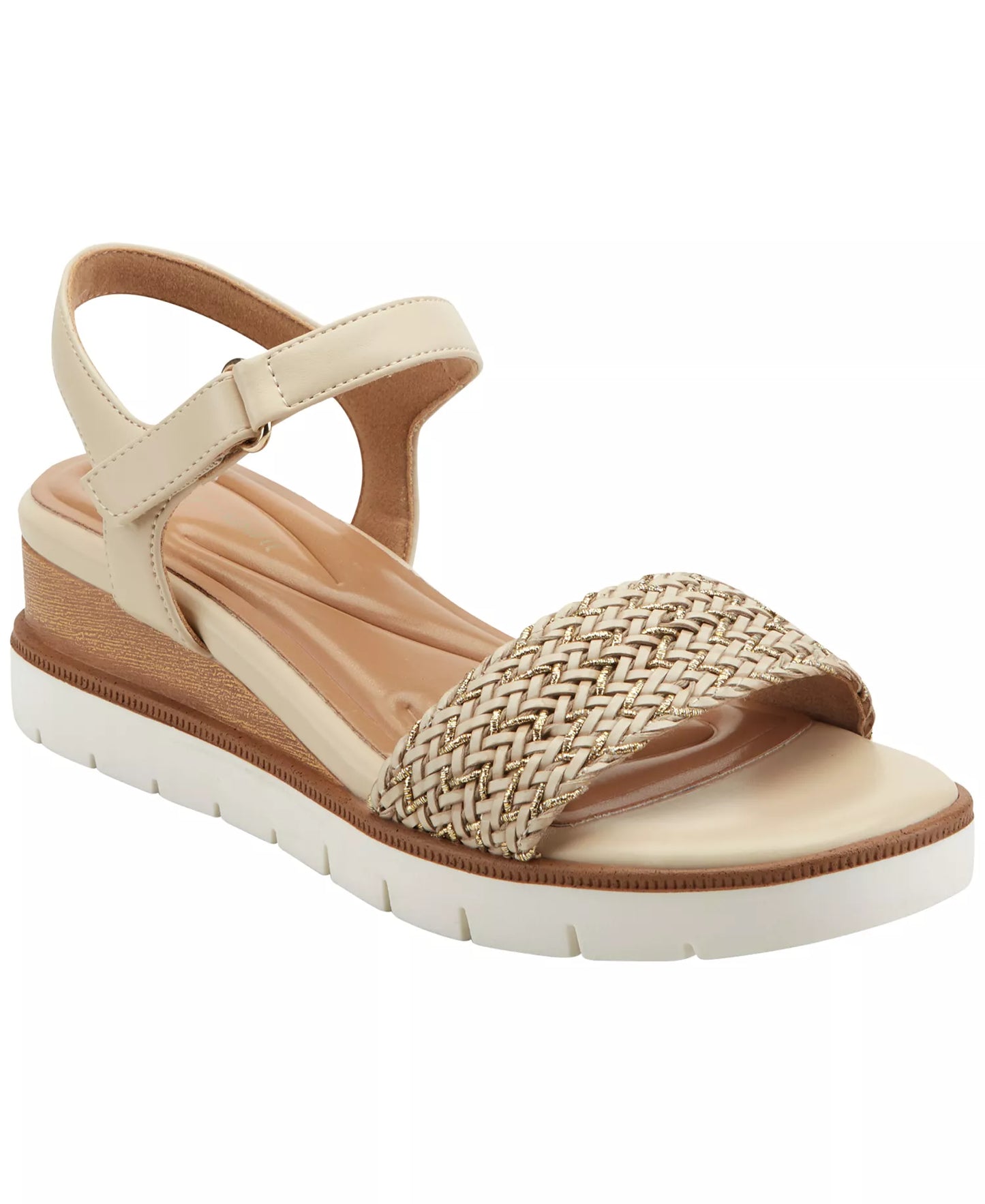 Easy Spirit Women's Edythe Woven Wedge Sandals  Soft Cream/Gold Size 9.5