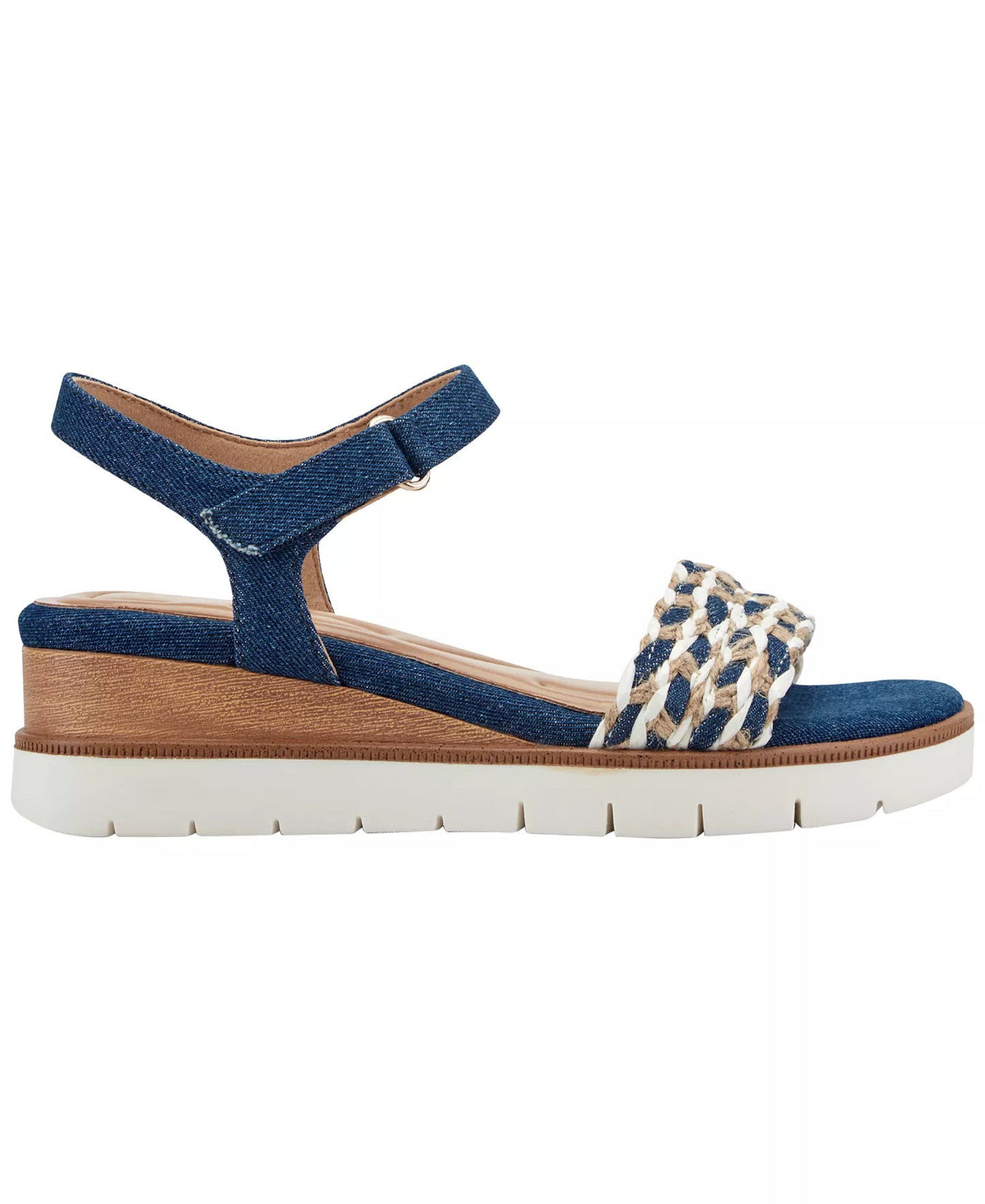 Easy Spirit Women's Edythe Woven Wedge Sandals  Dark Blue Denim/White Size 8