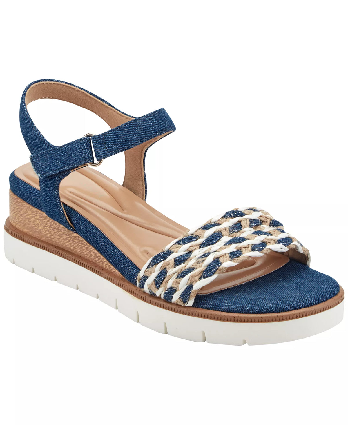 Easy Spirit Women's Edythe Woven Wedge Sandals  Dark Blue Denim/White Size 8
