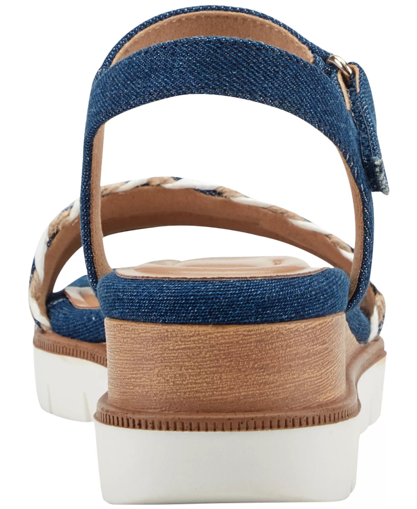 Easy Spirit Women's Edythe Woven Wedge Sandals  Dark Blue Denim/White Size 8