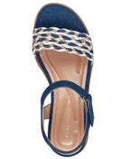 Easy Spirit Women's Edythe Woven Wedge Sandals  Dark Blue Denim/White Size 8