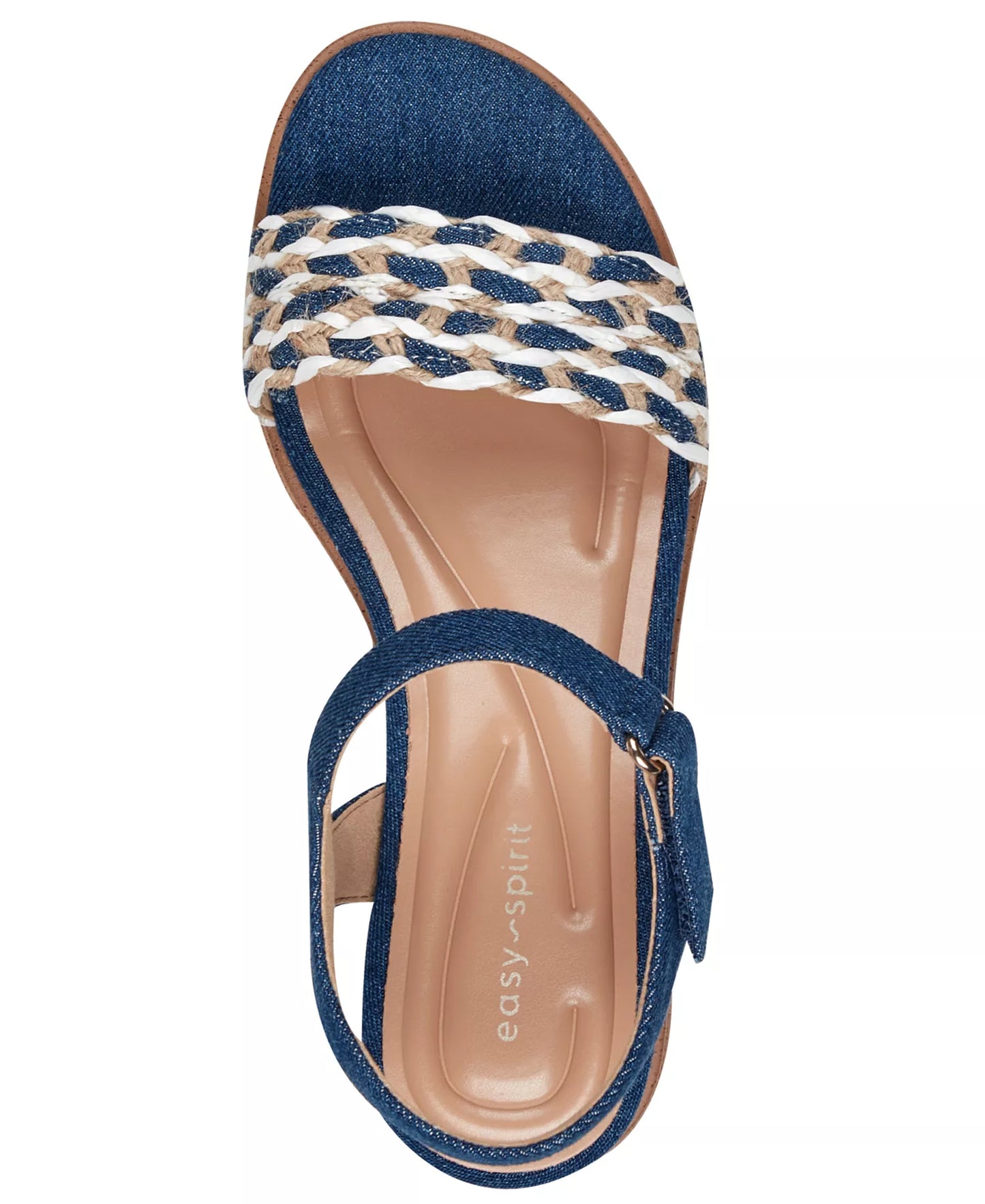 Easy Spirit Women's Edythe Woven Wedge Sandals  Dark Blue Denim/White Size 8