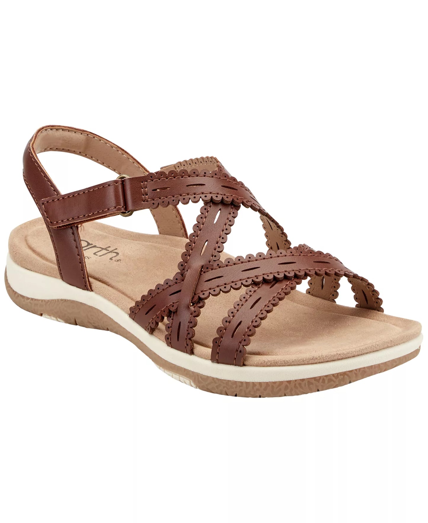 Earth Women's Sanetra Strappy Flat Sandals  Dark Cognac Size 12