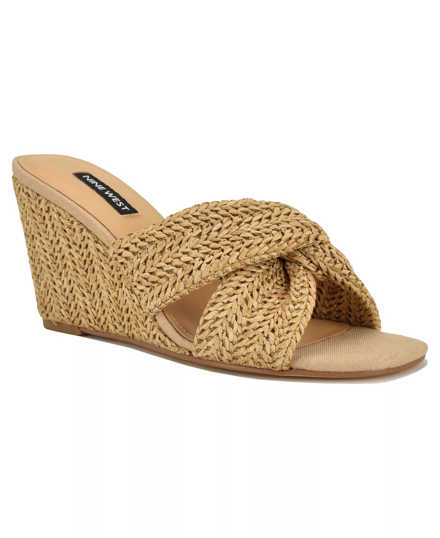Nine West Women's Nejia Woven Slip-On Wedge Sandals  Natural Size 5