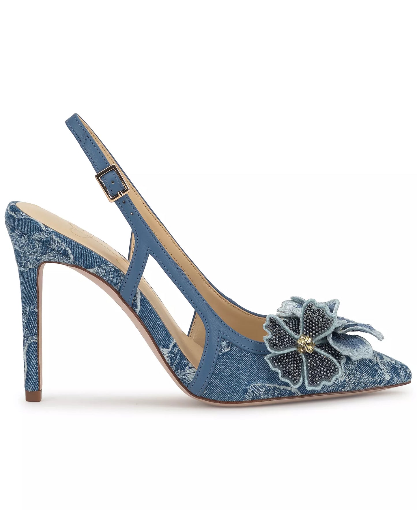 Jessica Simpson Women's Pilitia Floral Slingback Pumps  Medium Blue Frayed Denim Size 7.5