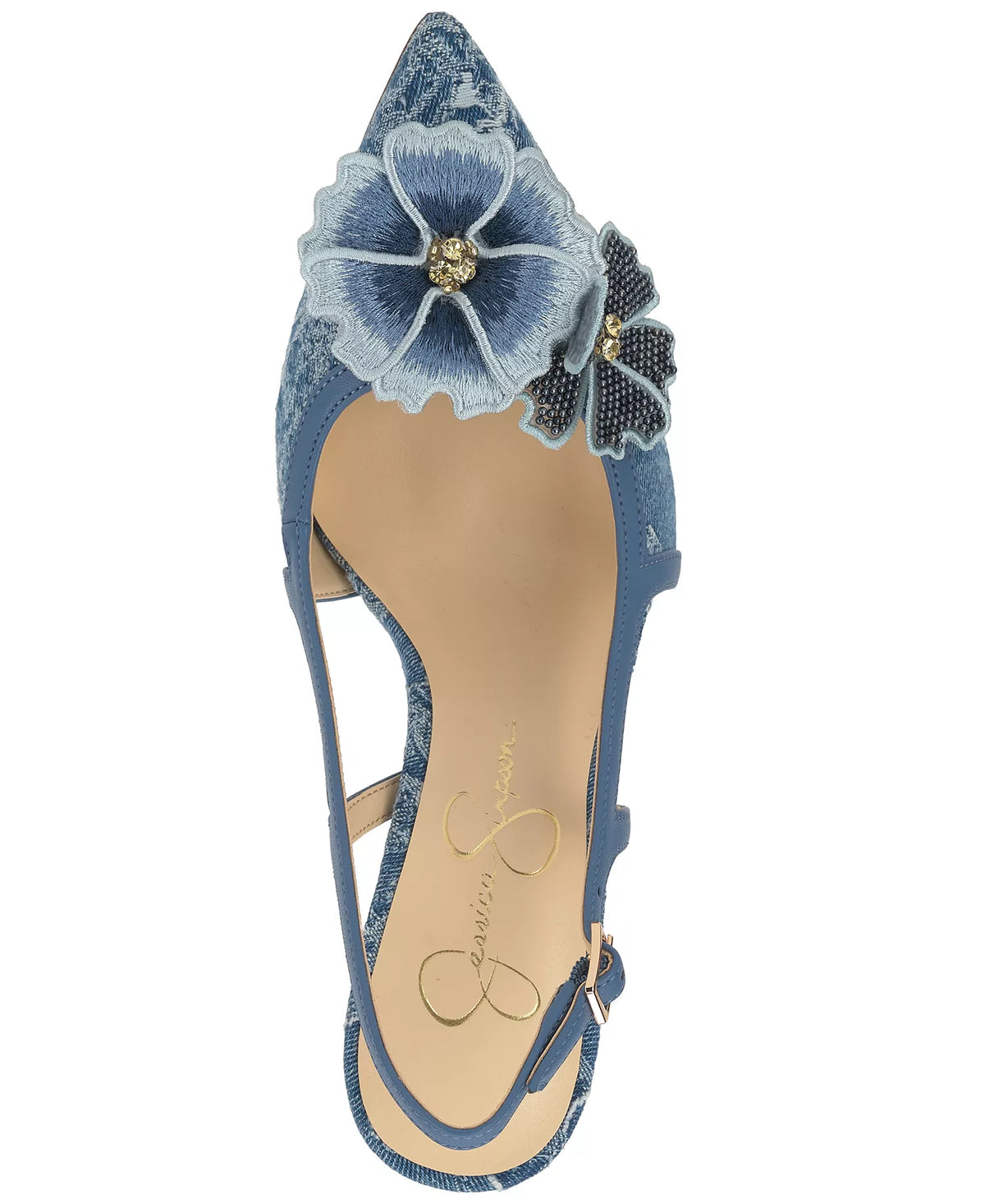 Jessica Simpson Women's Pilitia Floral Slingback Pumps  Medium Blue Frayed Denim Size 7.5