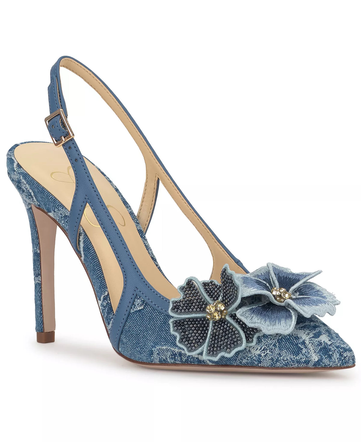 Jessica Simpson Women's Pilitia Floral Slingback Pumps  Medium Blue Frayed Denim Size 7.5