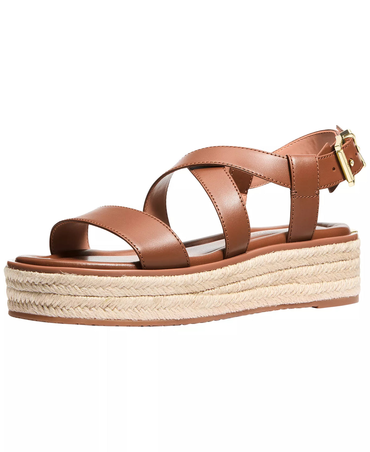 Michael Kors Women's Lynn Buckle Espadrille Sandals  Luggage Leather Size 9.5