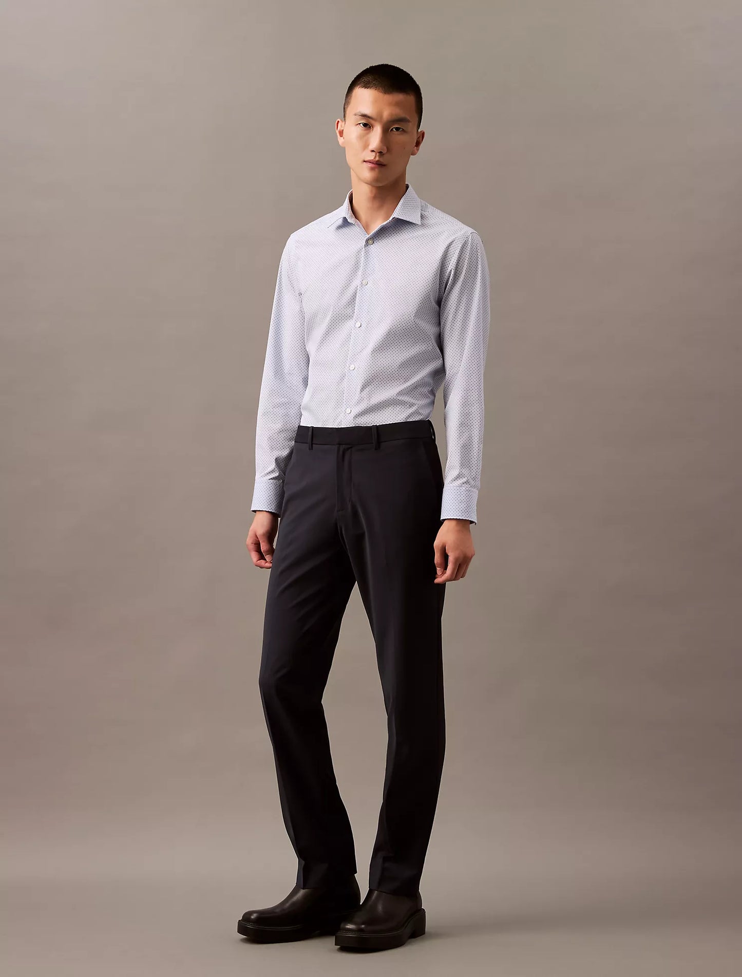 Calvin Klein Men's Regular-Fit Refined Cotton Dress Shirt  Micro Dot Blue 17.5 36/37