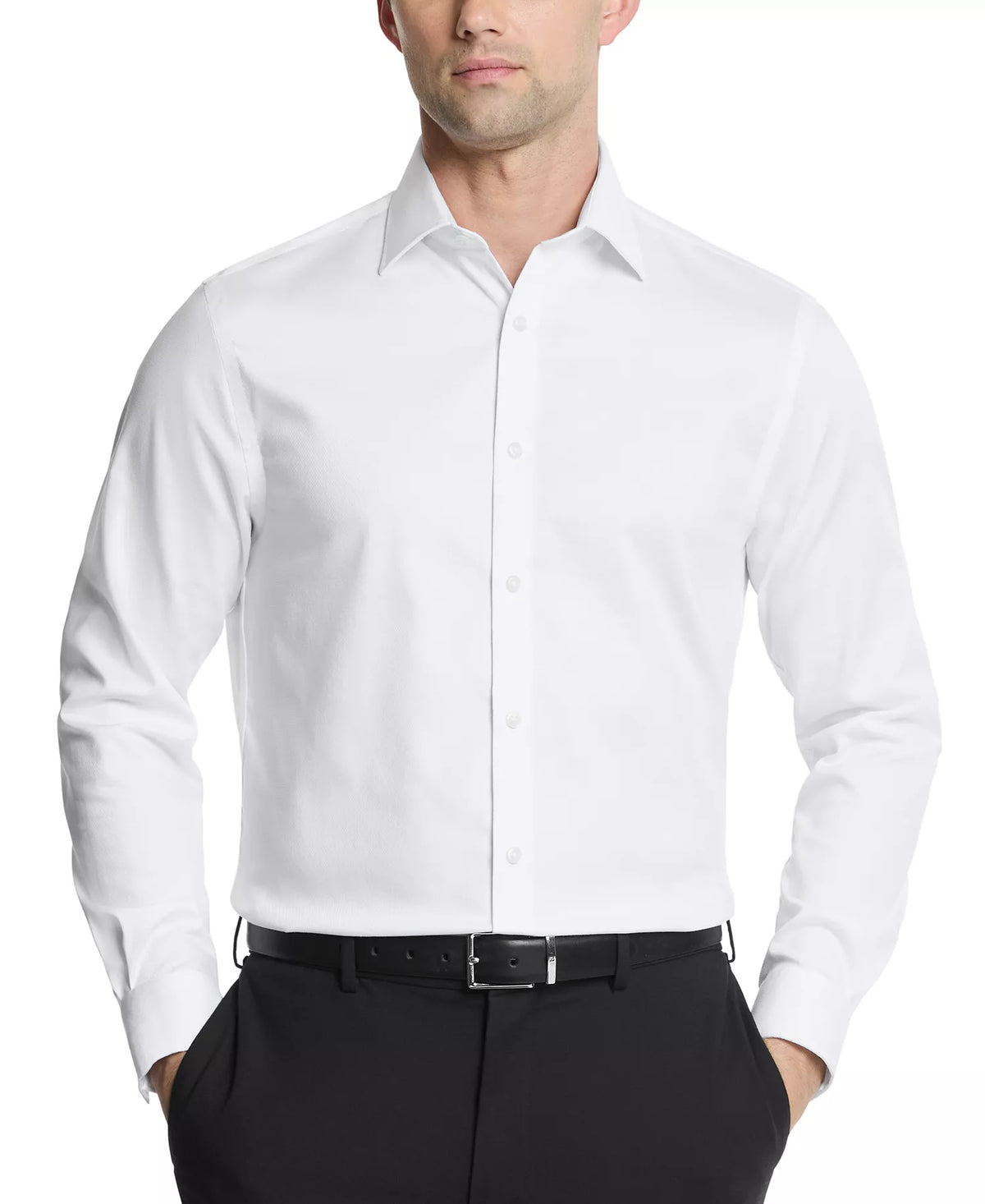 Michael Kors Men's Ultra Wrinkle Free Stretch Regular-Fit Dress Shirt  White Size 18 34/35