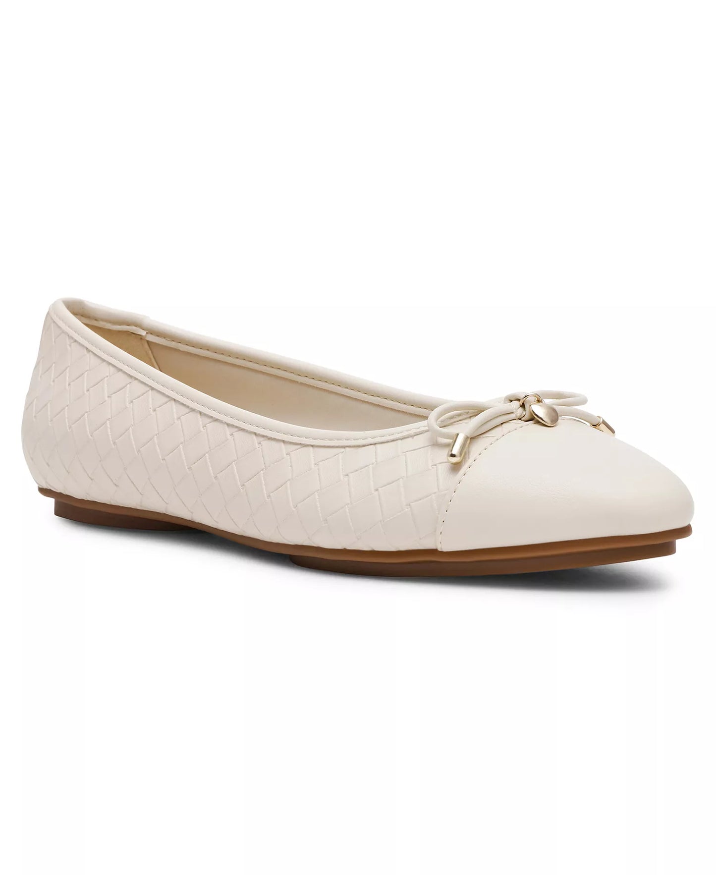 Anne Klein Women's Luci Woven Cap Toe Ballet Flats  Bone Woven Size 7.5