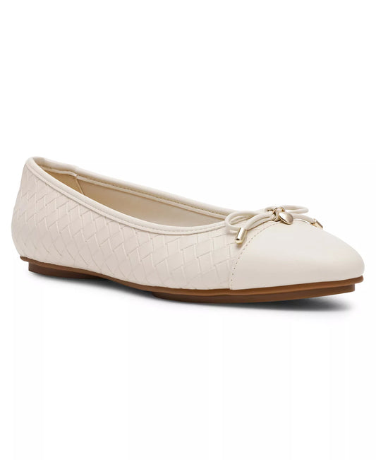 Anne Klein Women's Luci Woven Cap Toe Ballet Flats  Bone Woven Size 7.5