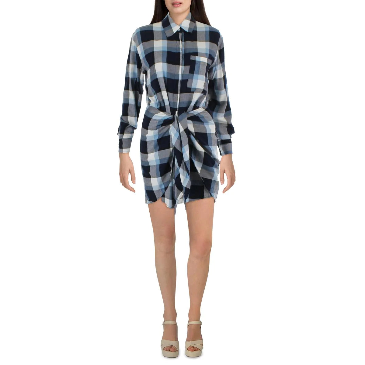 Aqua Women's Plaint Tie-Waist Shirt Dress  Color Blue Size S