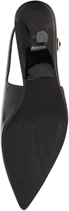 Madden Girl Women's Kitten Slingback Pointed Toe Pumps  Black Patent Size 8.5