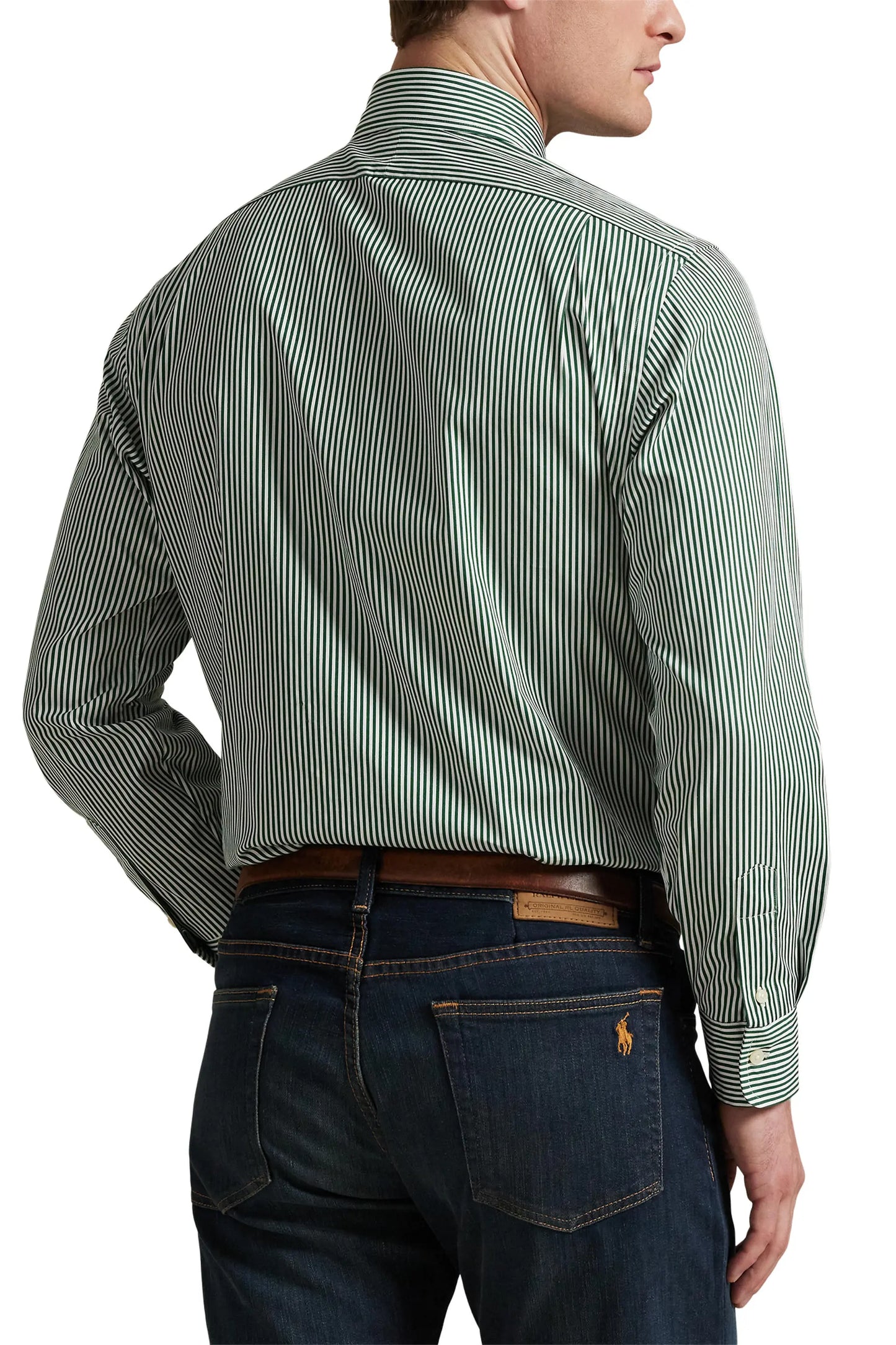 Polo Ralph Lauren Men's Classic Fit Stripe Cotton Poplin Button-Up Shirt Forest White Size L