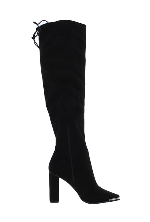 BCBGeneration Women's Abanna Square Toe Thigh High Boots  Color Black Microsuede Size 7.5M
