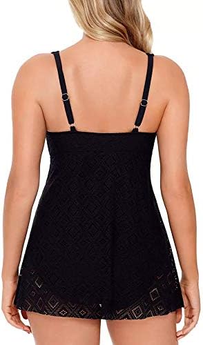 Swim Solutions Women's Crochet Flyaway Tummy Control Swimdress  Color Black Size 8