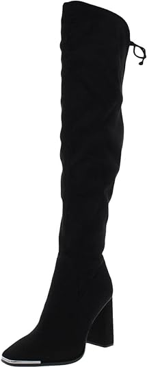 BCBGeneration Women's Abanna Square Toe Thigh High Boots  Color Black Microsuede Size 7.5M
