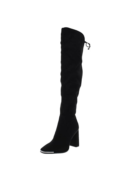 BCBGeneration Women's Abanna Square Toe Thigh High Boots  Color Black Microsuede Size 7.5M