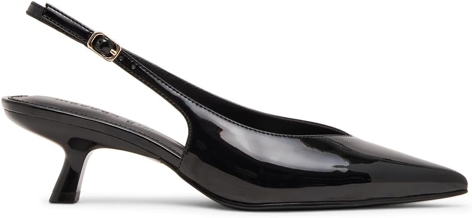 Madden Girl Women's Kitten Slingback Pointed Toe Pumps  Black Patent Size 8.5