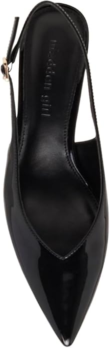 Madden Girl Women's Kitten Slingback Pointed Toe Pumps  Black Patent Size 8.5