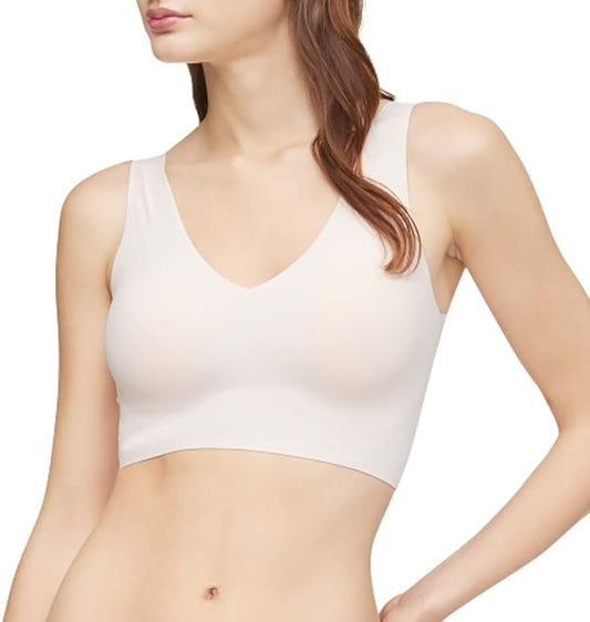 Calvin Klein Invisibles Comfort Seamless Lined V Neck Bralette Bra  Nymphs Thigh Size XL