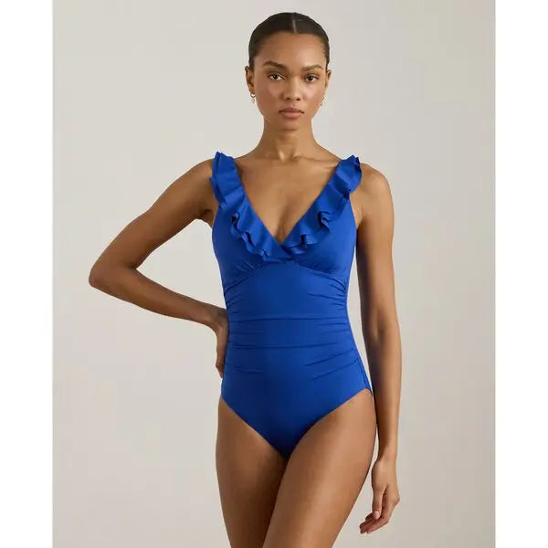 Lauren Ralph Lauren Beach Club Slimming Underwire One Piece Swimsuit  Blue Size 14